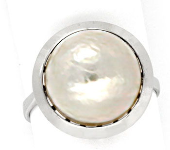 Foto 1 - Modischer Weißgold-Ring mit Grosser Mabeperle Okkasion, S0868