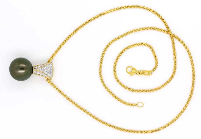 Foto 1 - Goldkollier riesige Spitzen Tahiti Perle und Brillanten, S1113