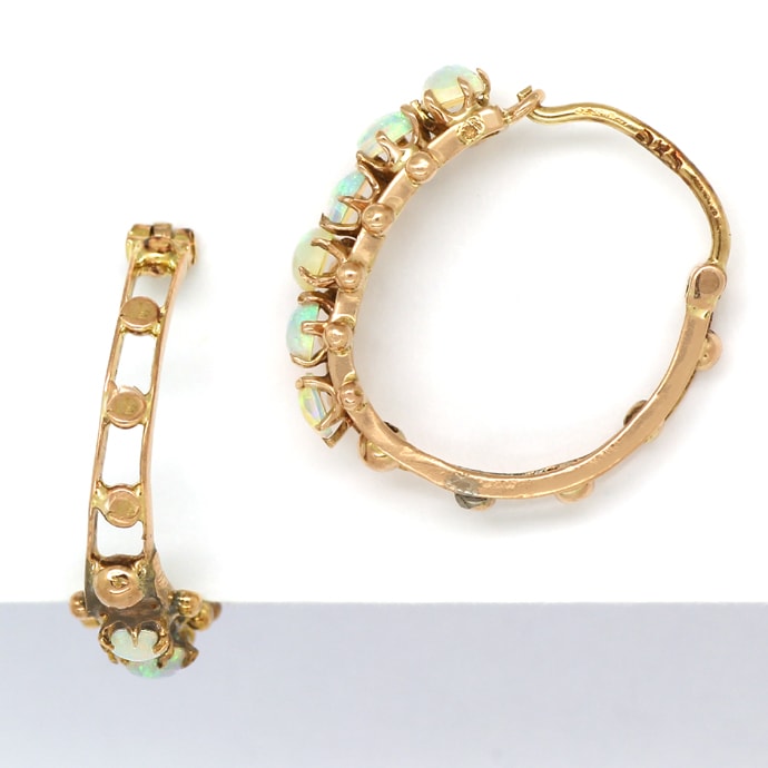 Foto 2 - Antike Ohrringe Creolen mit 12 Opalen in 585er Gelbgold, S2014